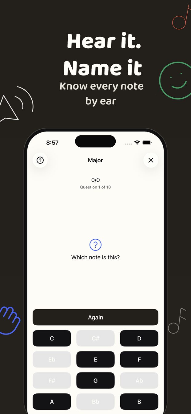 Ear training: a note plays and you pick its name