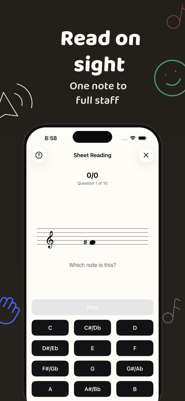 Sight reading: name the note on the staff